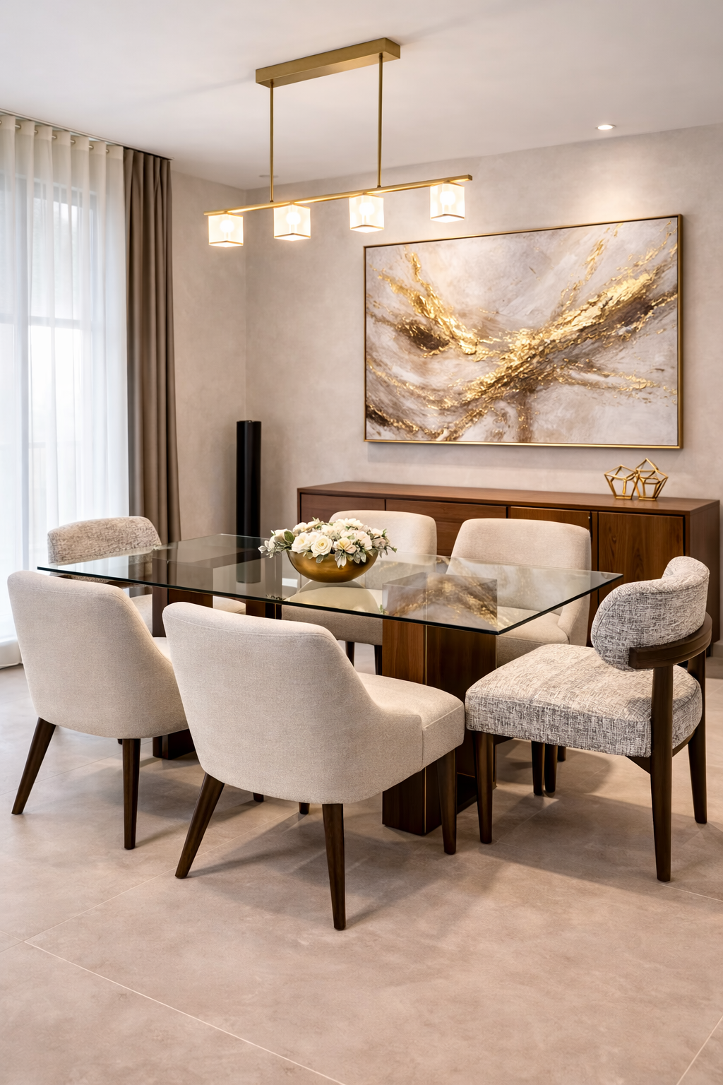 Comedor de 6 personas rectangular de vidrio templado