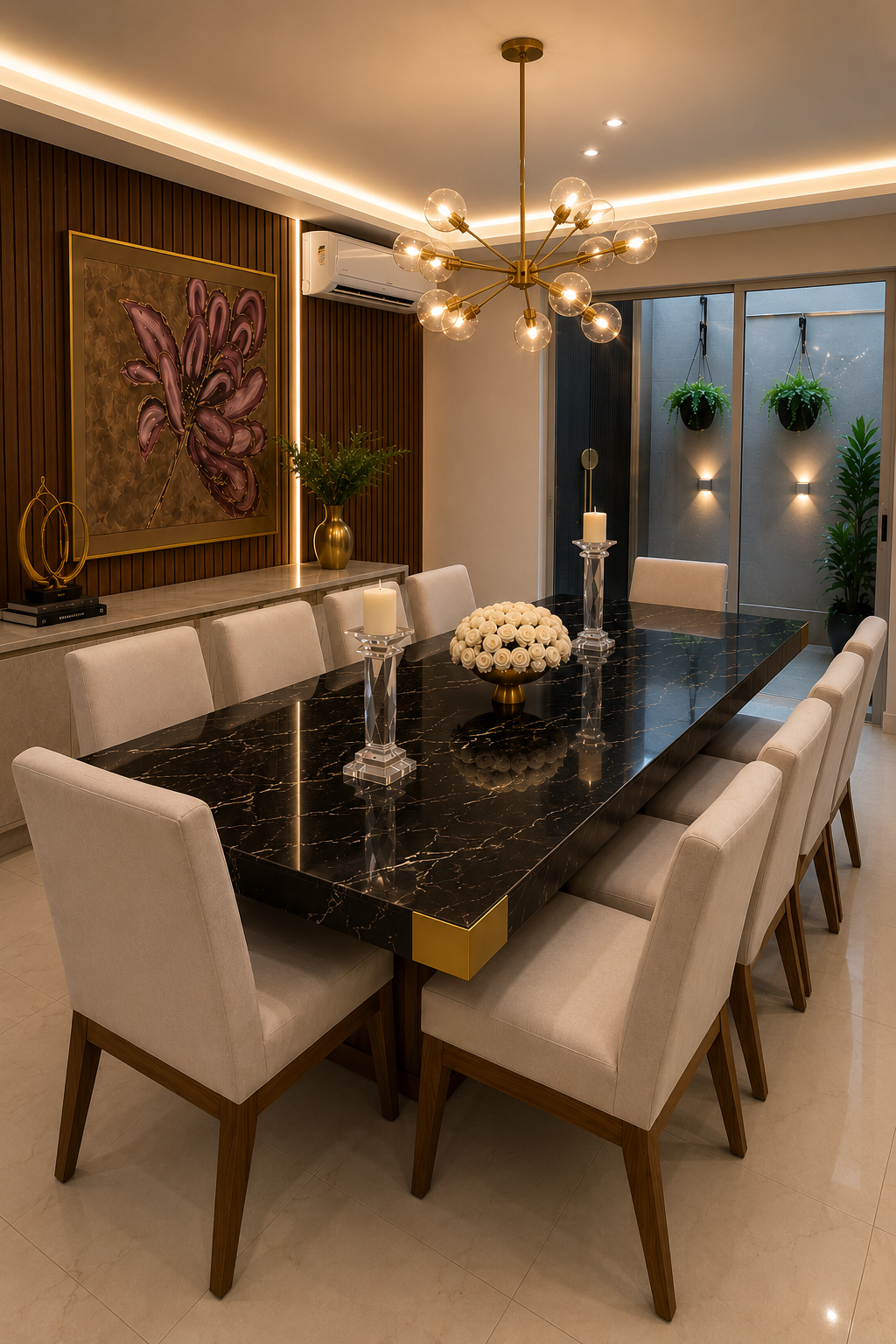 Comedor de 10 personas imitación marmol negro